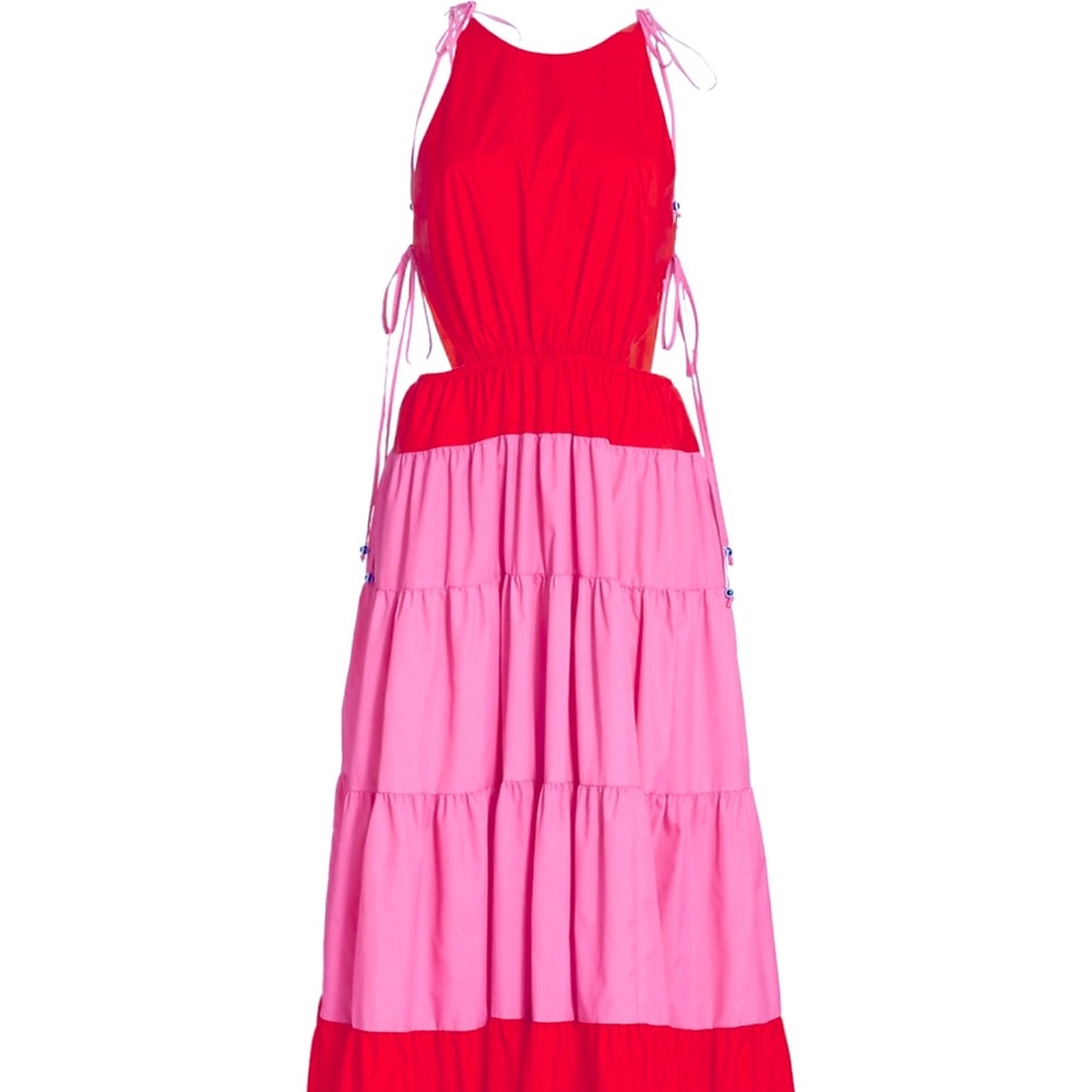 STAUD - Minerva Two-Tone Drawstring A-Line Dress